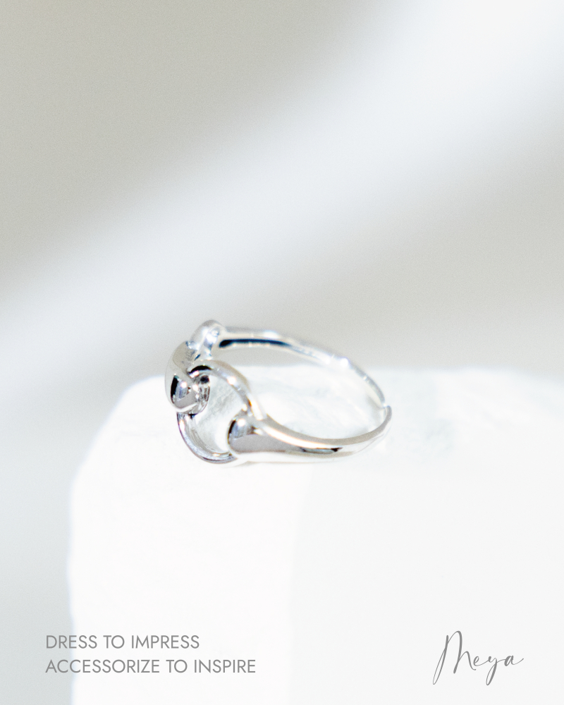 반지   雙環鏤空開口戒 可調   / 銀色