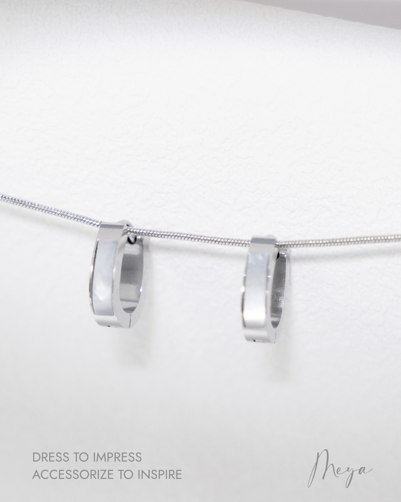 귀걸이 貝殼紋橢圓圈型耳環 / 銀色