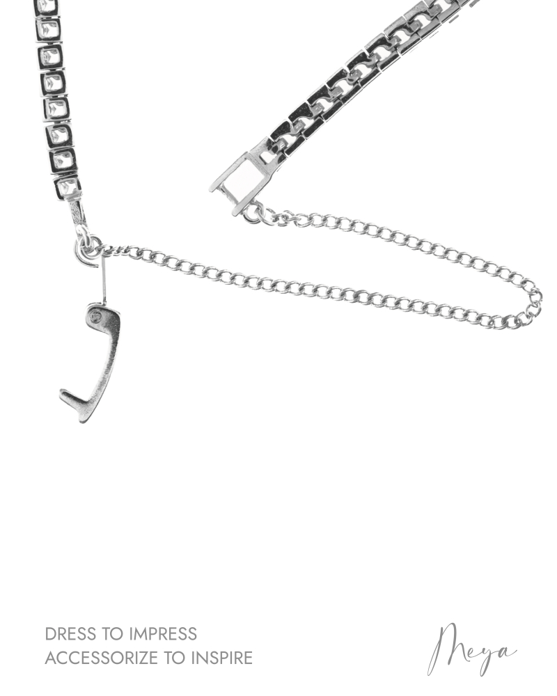 方鋯石蝴蝶扣手鏈／銀色