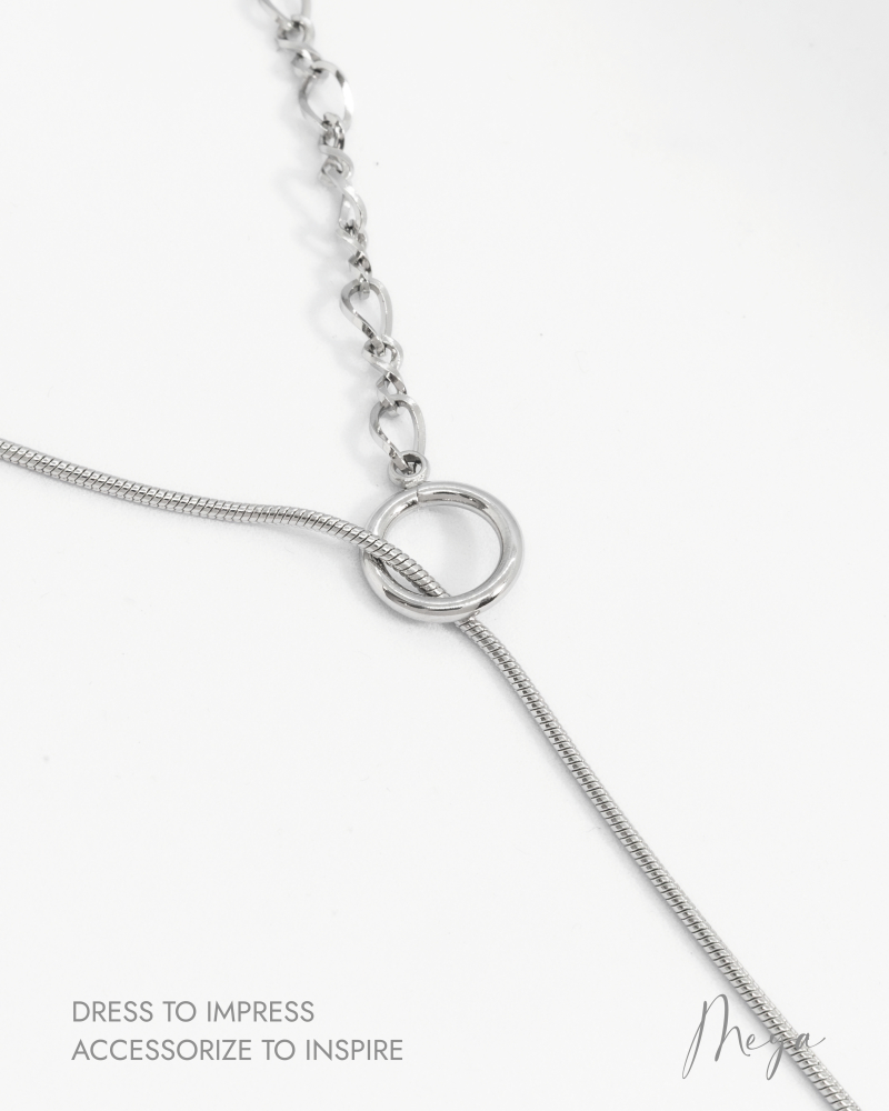 蛇骨鏈拼類費加洛鏈 長度可調節 OT扣 項鍊/銀色