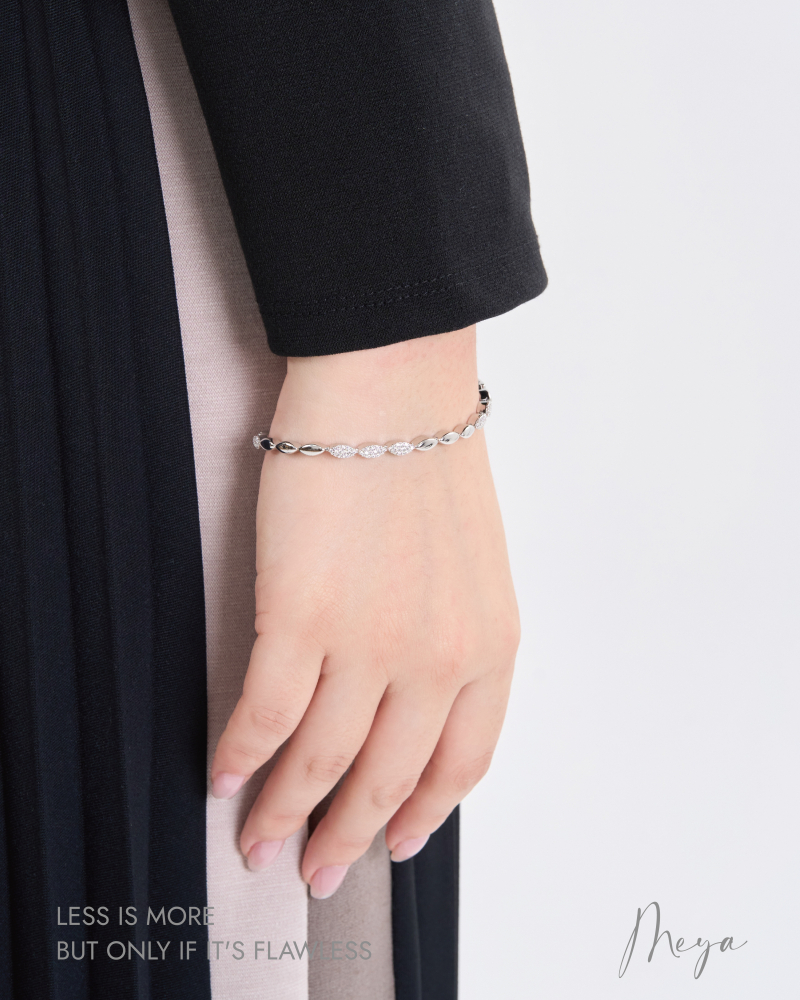 小橢圓鏈鑲小鋯石 雙蝴蝶扣手鍊