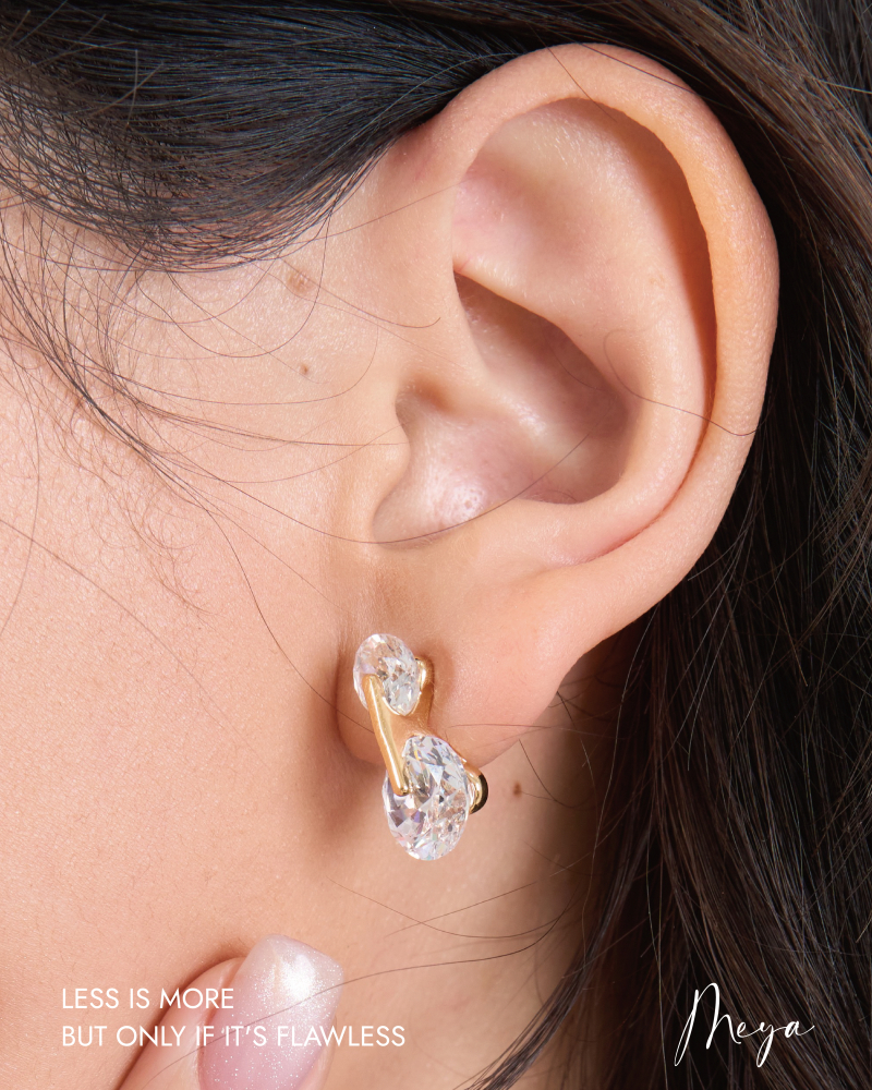 雙圓鋯石耳環／金色