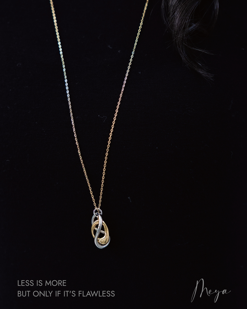 兩雙色不規則圈吊墜長項鏈 / 金色鍊