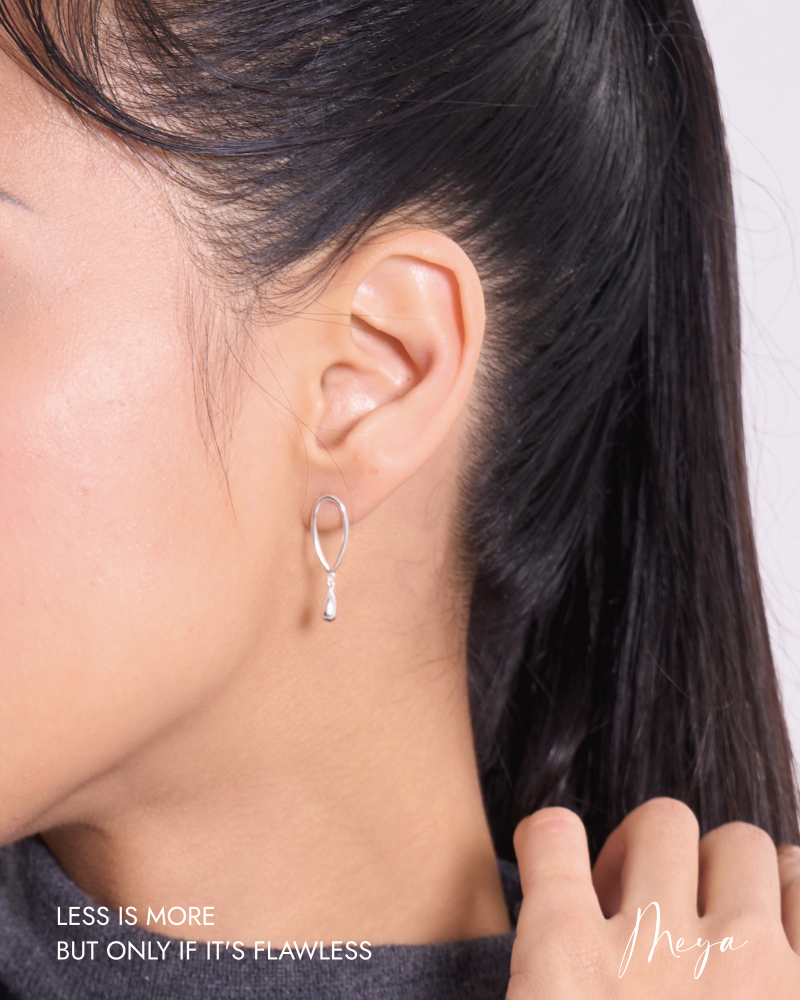 大小雙水滴 耳環/銀色