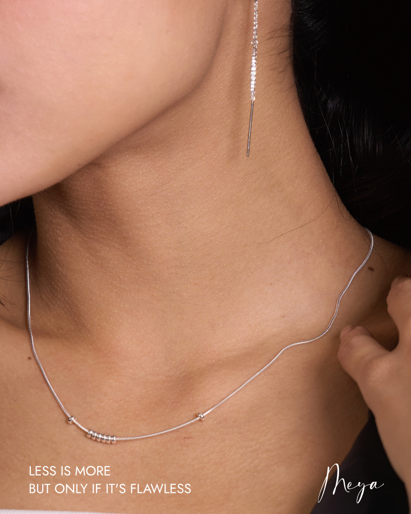 多顆立體小扁圓相疊蛇骨鏈 項鏈/銀色