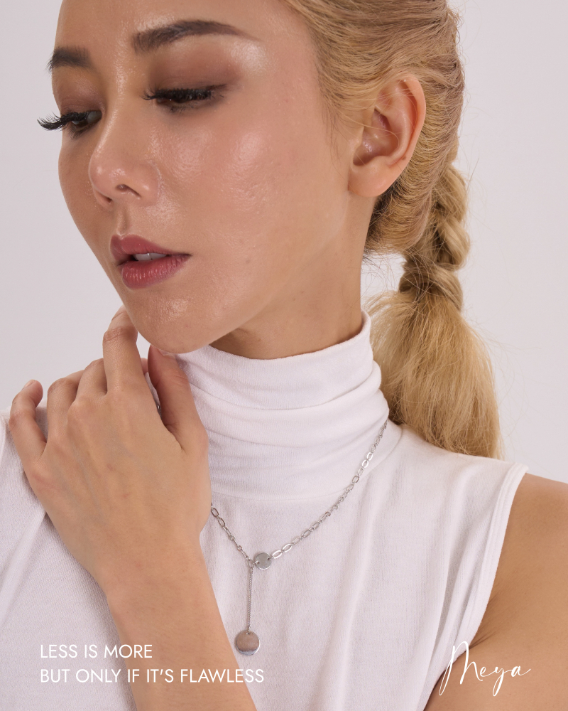 小扁圓片 吊墜大扁圓片橢圓鏈 項鏈／銀色