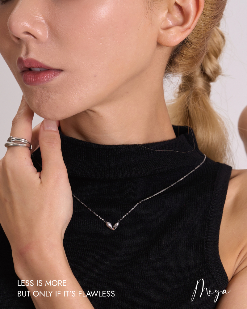 小水滴型愛心 項鏈/銀色