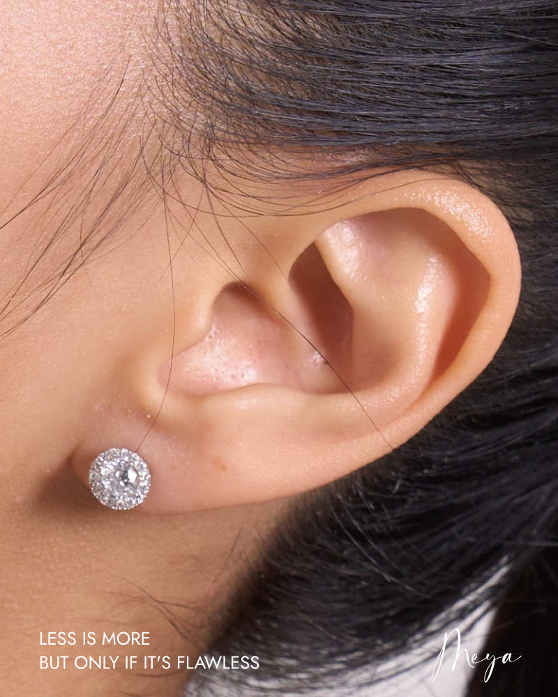 小鋯石包圍單顆鋯石 耳環/銀色