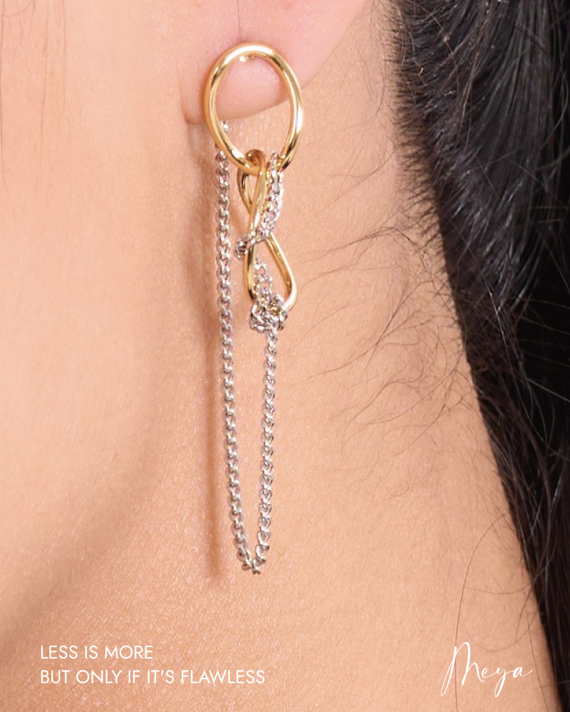 金色細雙圈 銀色喜平扣鏈 耳環／金銀雙色
