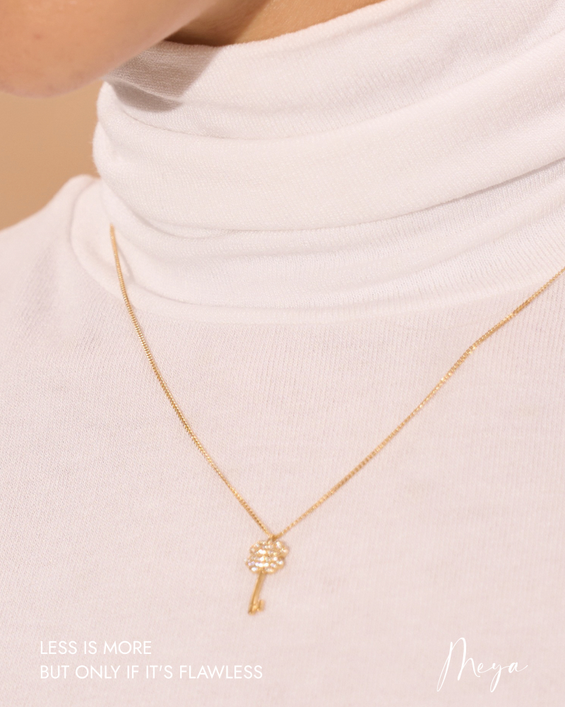 幸運草鑰匙項鍊  / 金色