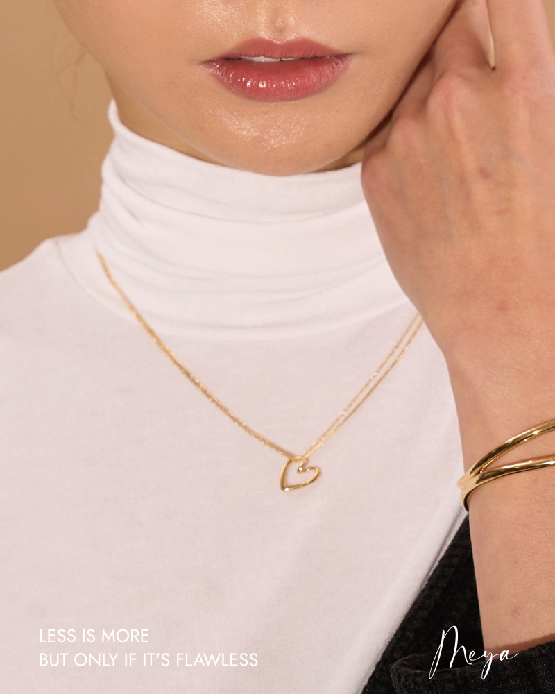 雙層喜平鏈墜金色線條愛心  / 金色