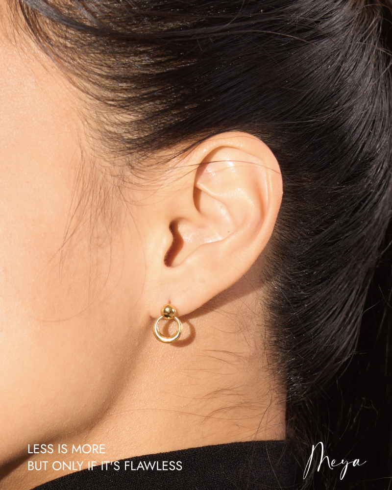 小圓珠窄圈型耳環 / 金色