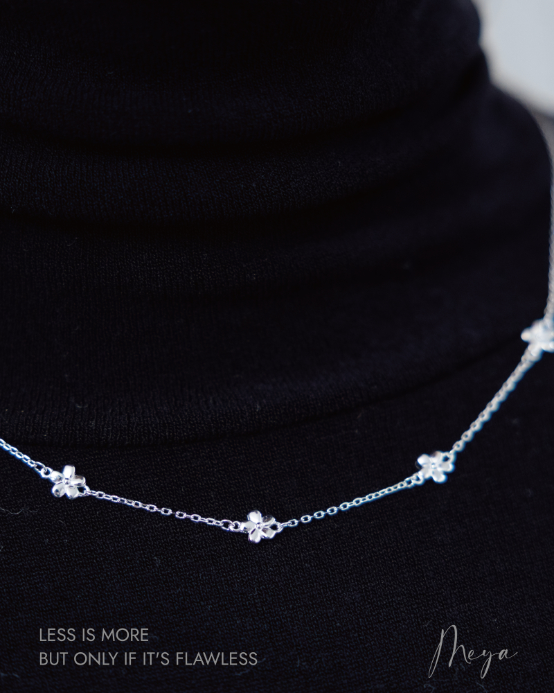 五小花小豆鏈 項鏈/銀色