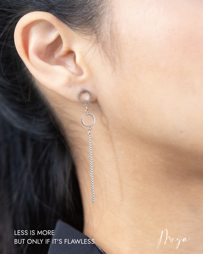 兩邊特色款 圓圈相連接細長威尼斯垂墜/銀色