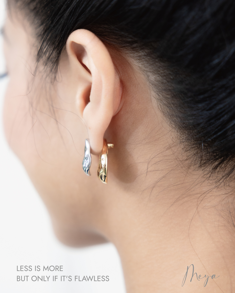 上尖扁橢圓 耳環/金銀雙色