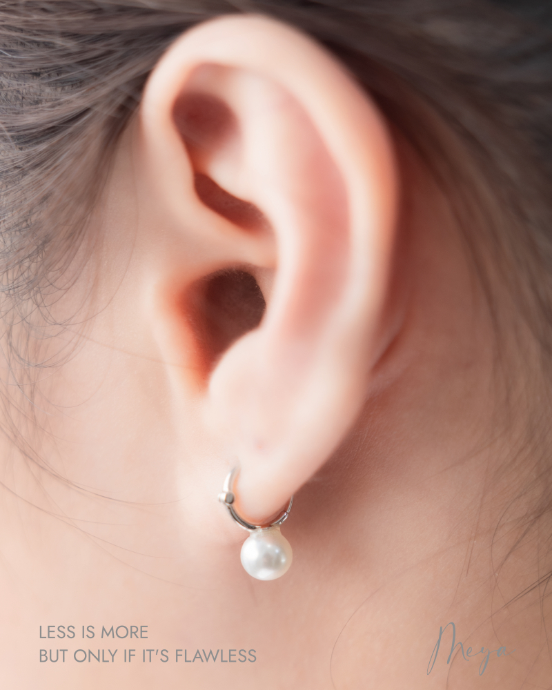 귀걸이 單顆珍珠圈型耳環 / 銀色