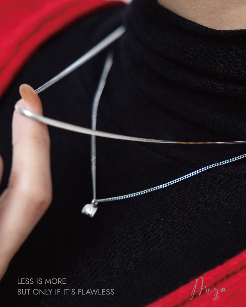 목걸이   雙層空心方晶項鍊   / 銀色