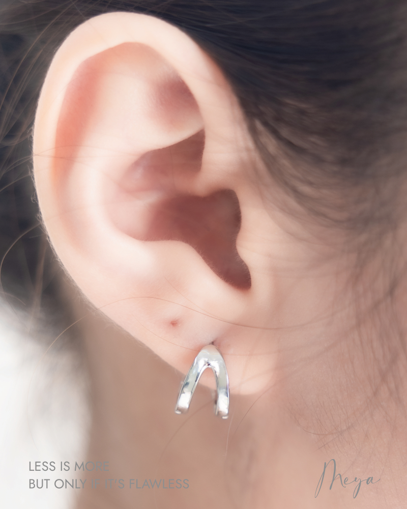 귀걸이 雙半圈圈型耳環 / 銀色