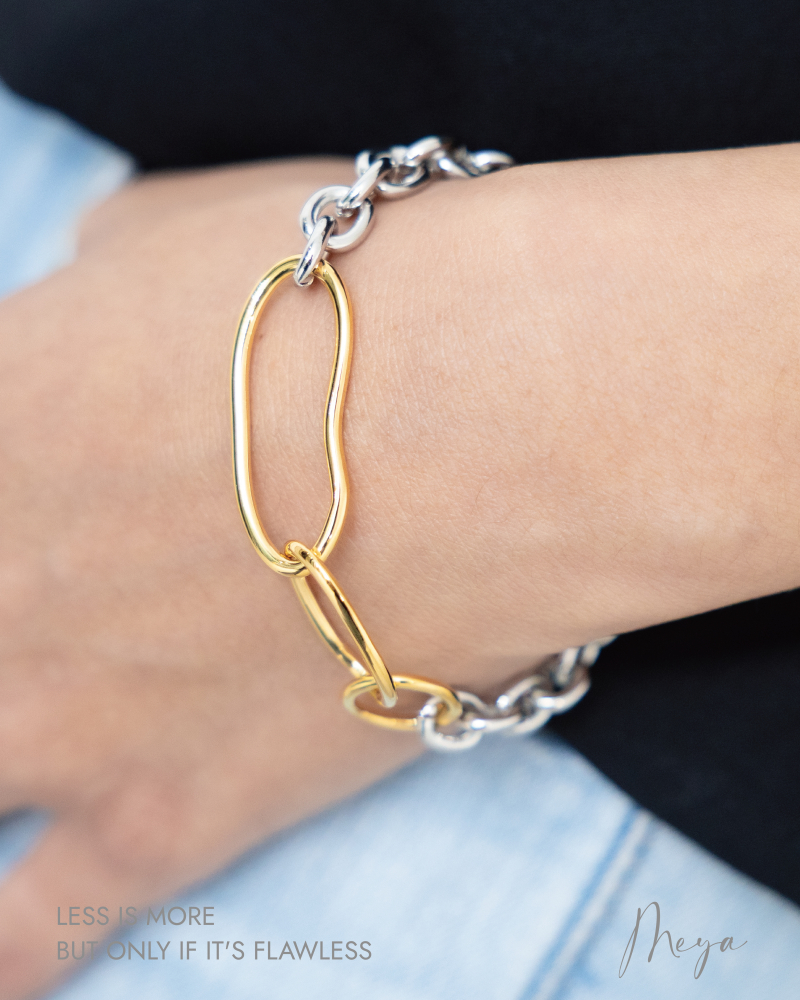 팔찌 金銀拼接鍊條手鍊 OT扣 / 雙色(銀金)