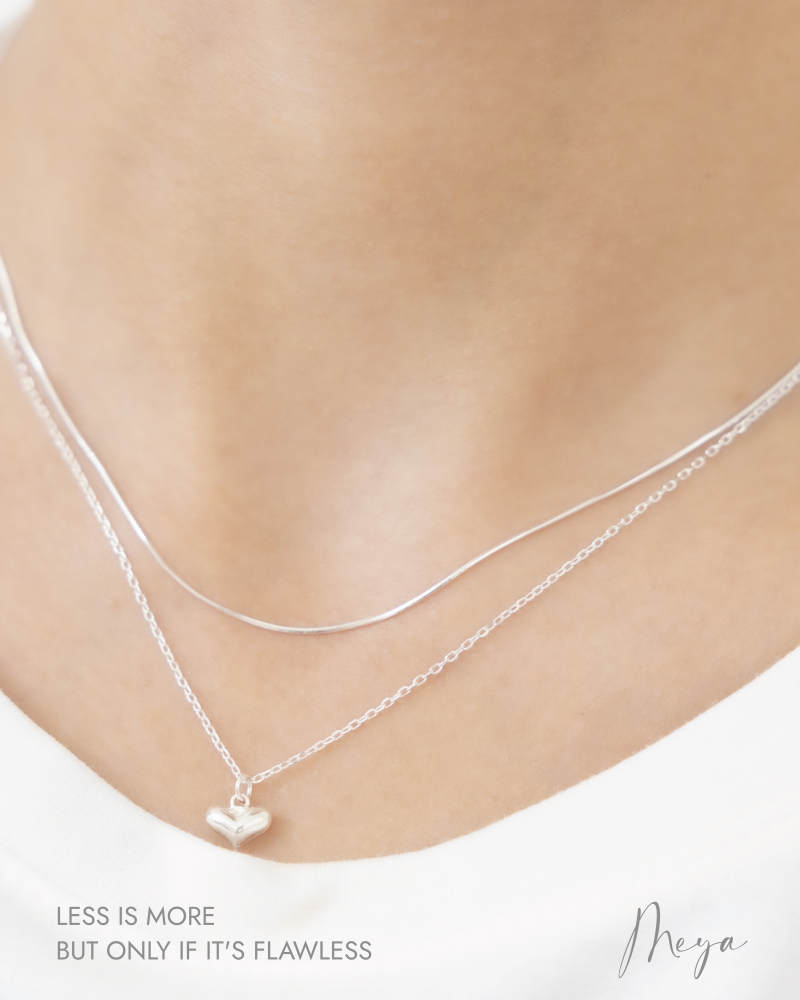 목걸이 銀色雙層愛心項鍊 / 銀色