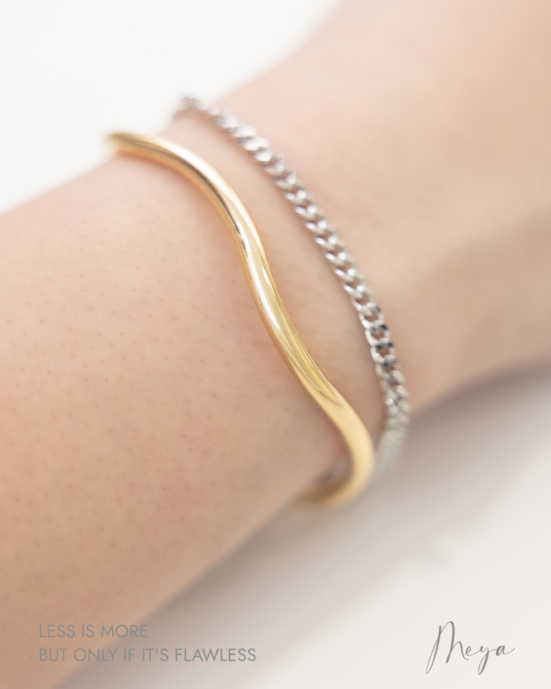 팔찌 細波浪造型喜平鍊雙層開口式手環 / 金色