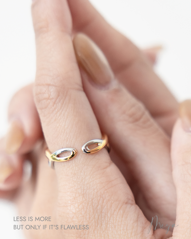 반지   雙環鏤空開口戒 可調   / 銀色