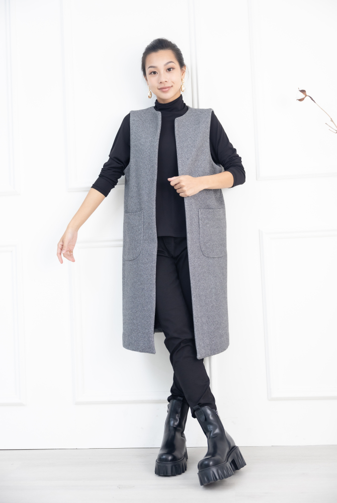 조끼 箭紋羊毛背心外套 / 黑白條紋