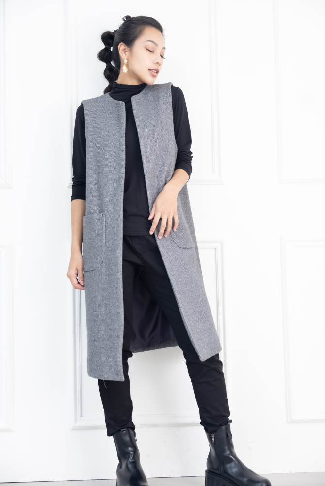 조끼 箭紋羊毛背心外套 / 黑白條紋