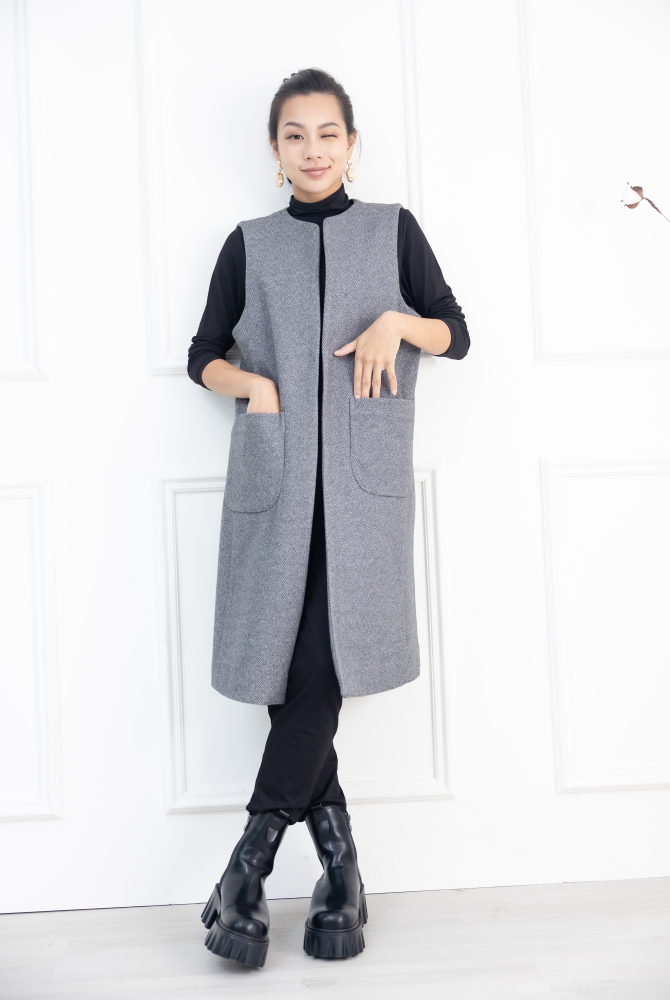 조끼 箭紋羊毛背心外套 / 黑白條紋