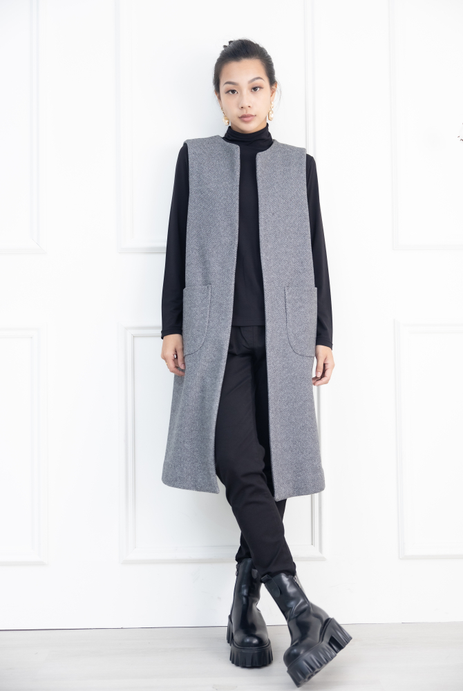 조끼 箭紋羊毛背心外套 / 黑白條紋