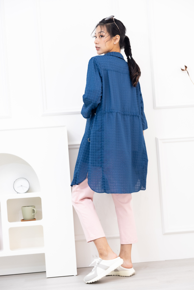 긴 바지 綴三色緞帶彈性棉直筒褲 / 粉紅色