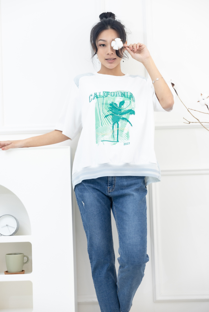 긴 바지 小破洞牛仔褲 / 藍色