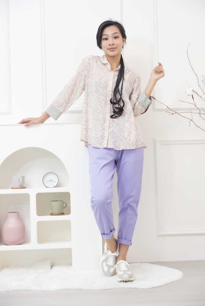 긴 바지 口袋綴鉚釘棉長褲／紫色