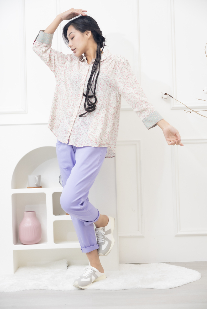 긴 바지 口袋綴鉚釘棉長褲／紫色