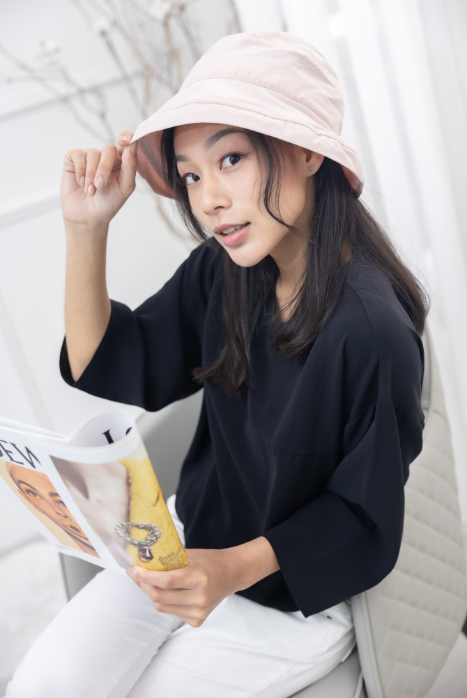 모자 後開衩漁夫帽／粉紅色