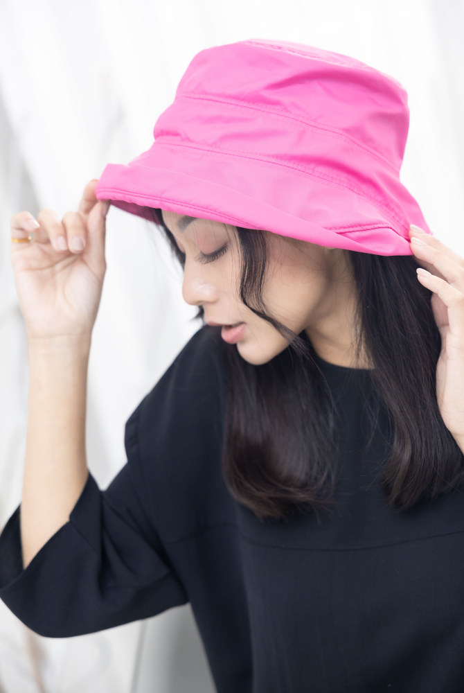 모자 拼接式漁夫帽／桃紅色