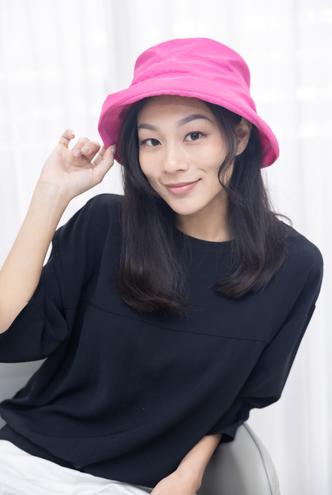 모자 拼接式漁夫帽／桃紅色