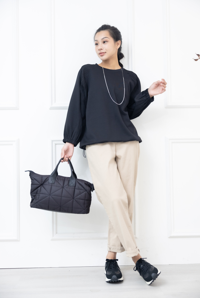 긴 바지 鬆緊帶粗厚棉質長褲 / 淺卡其色