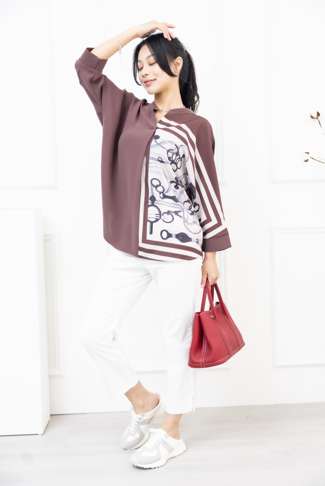 긴 바지 後口袋點綴蕾絲棉長褲 /白色