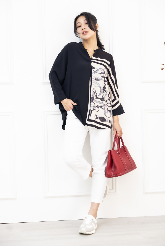 긴 바지 後口袋點綴蕾絲棉長褲 /白色