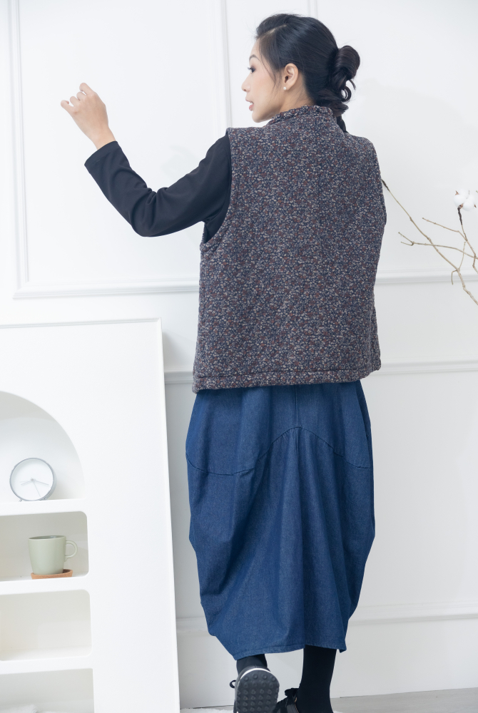 조끼 紅色小花下擺抽繩背心 / 藍色