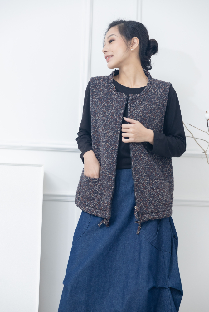 조끼 紅色小花下擺抽繩背心 / 藍色