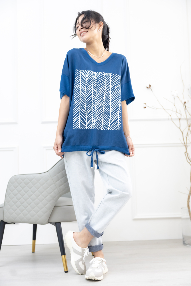 반팔 白色印紋飛鼠短袖上衣 /藍綠色