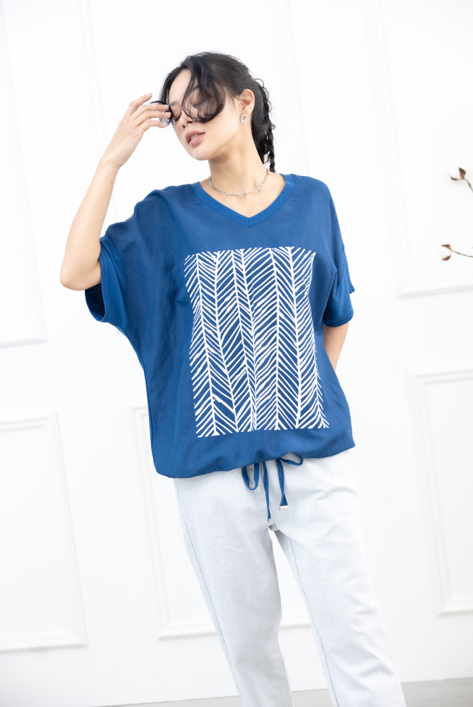 반팔 白色印紋飛鼠短袖上衣 /藍綠色