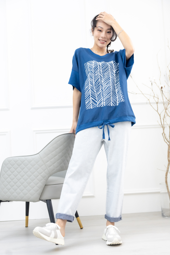 반팔 白色印紋飛鼠短袖上衣 /藍綠色