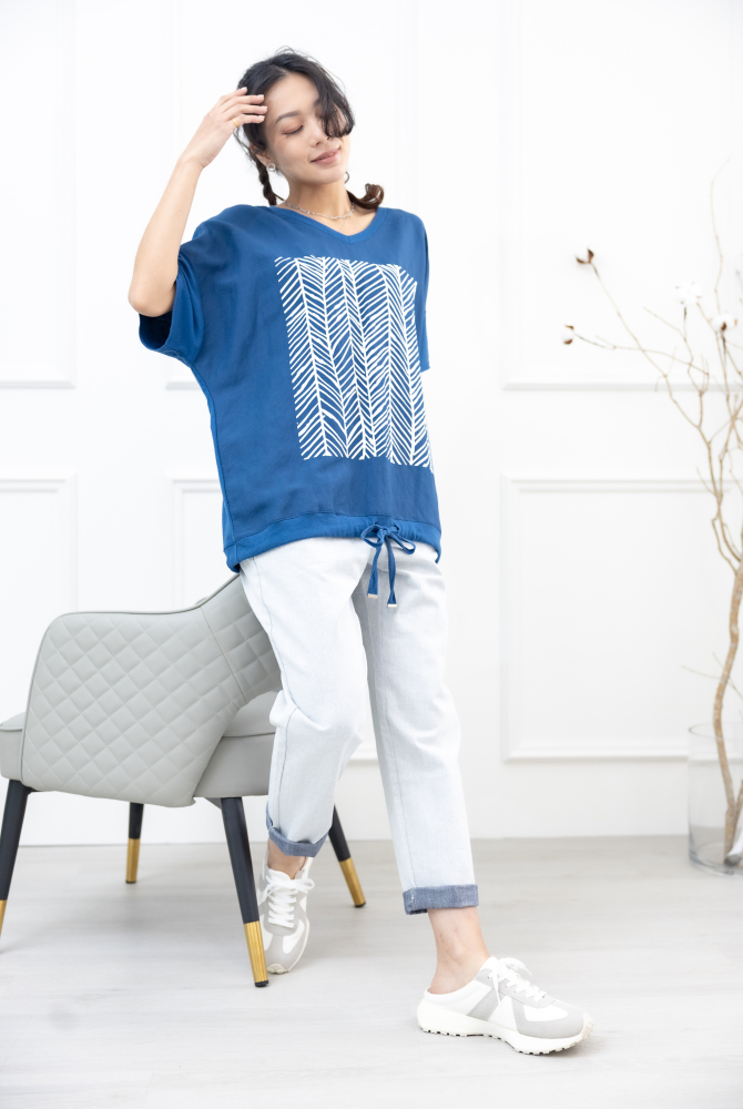 반팔 白色印紋飛鼠短袖上衣 /藍綠色