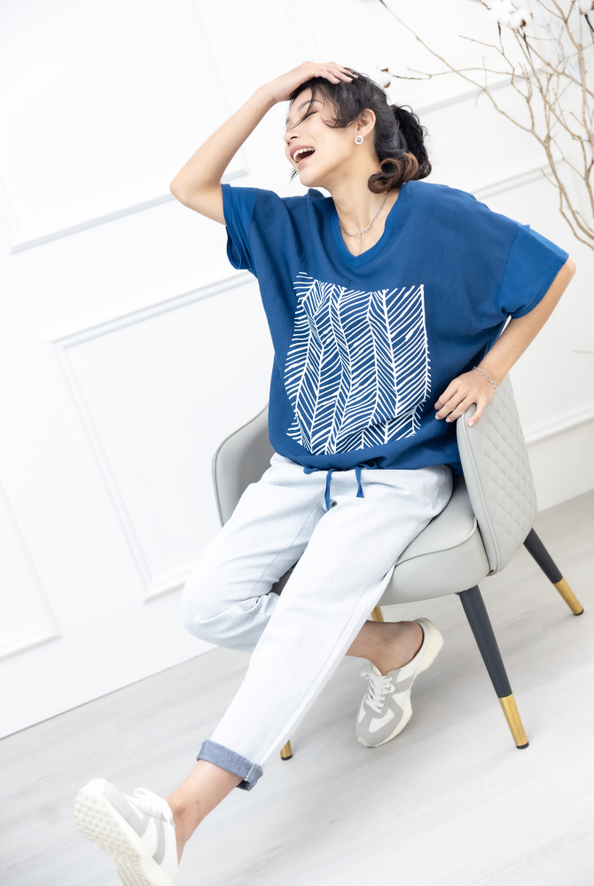 반팔 白色印紋飛鼠短袖上衣 /藍綠色