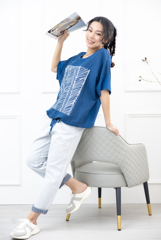 반팔 白色印紋飛鼠短袖上衣 /藍綠色