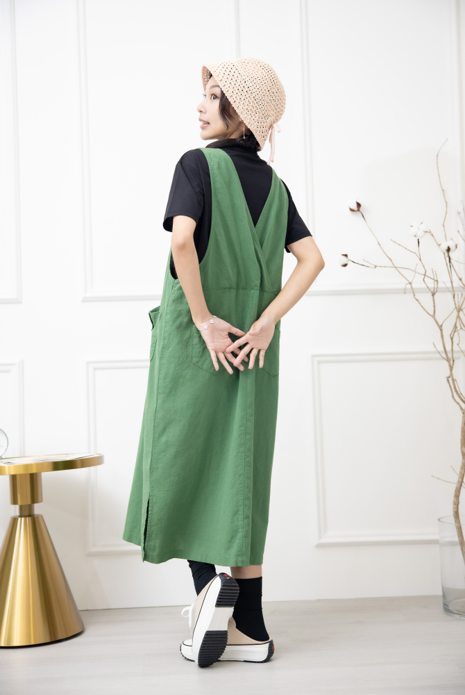 원피스 寬肩帶背心洋裝 / 綠色