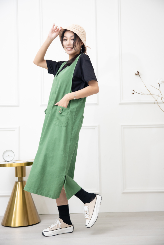 원피스 寬肩帶背心洋裝 / 綠色